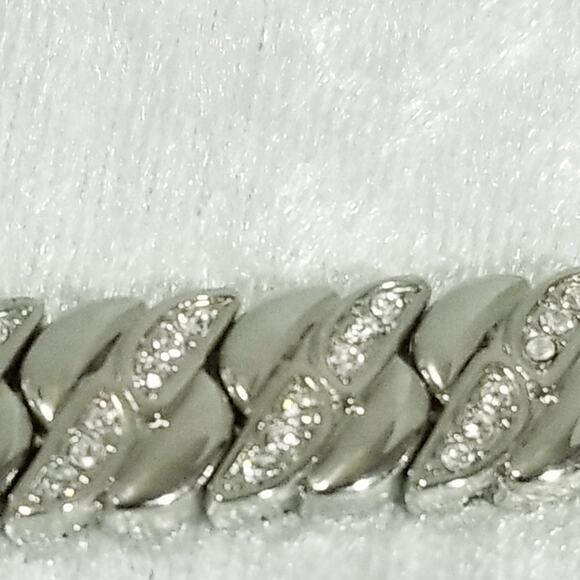 Silvertone rhinestone double clasp 7" bracelet 1.1478 - Picture 7 of 16